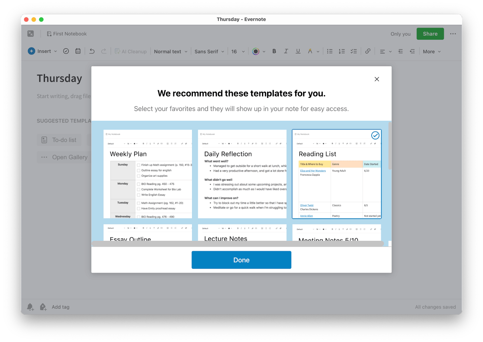 Evernote templates