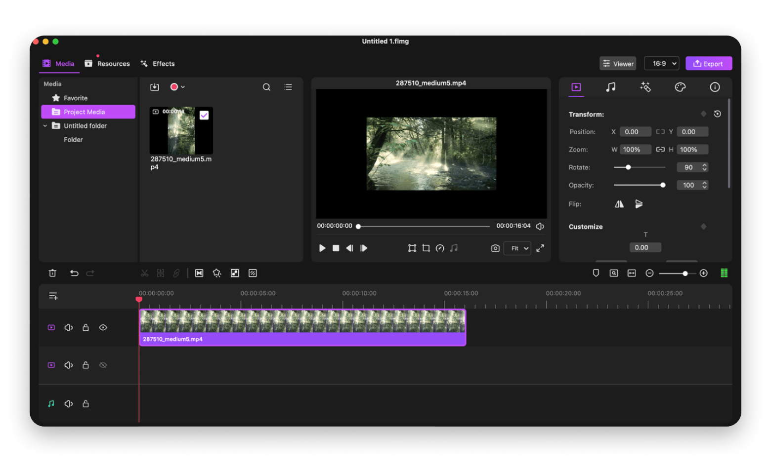 The project editing in Filmage Editor, a video editing app that is available on Setapp
