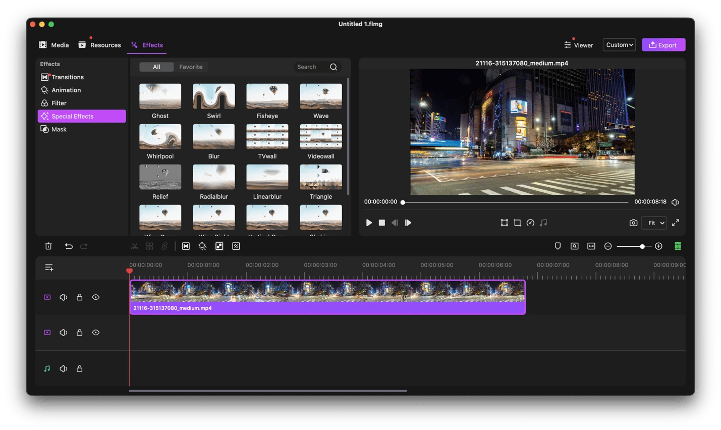 Editing a video with timeline effects using Filmage Editor, a video editing app from Setapp