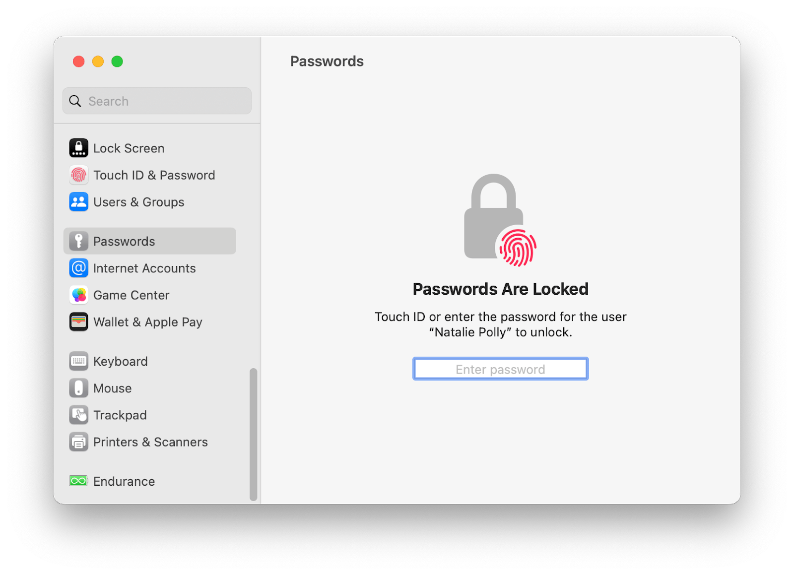 find mac passwords in system settings