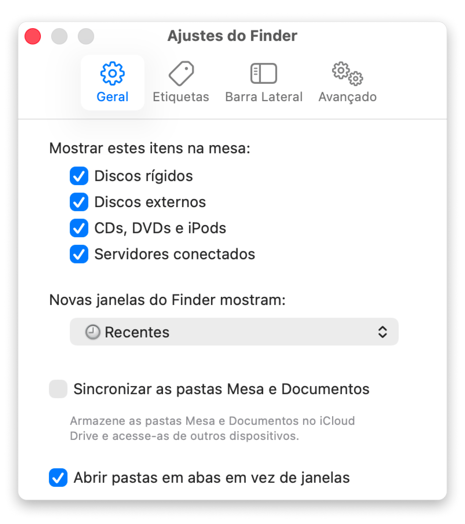finder ajustes exibir discos externos mac