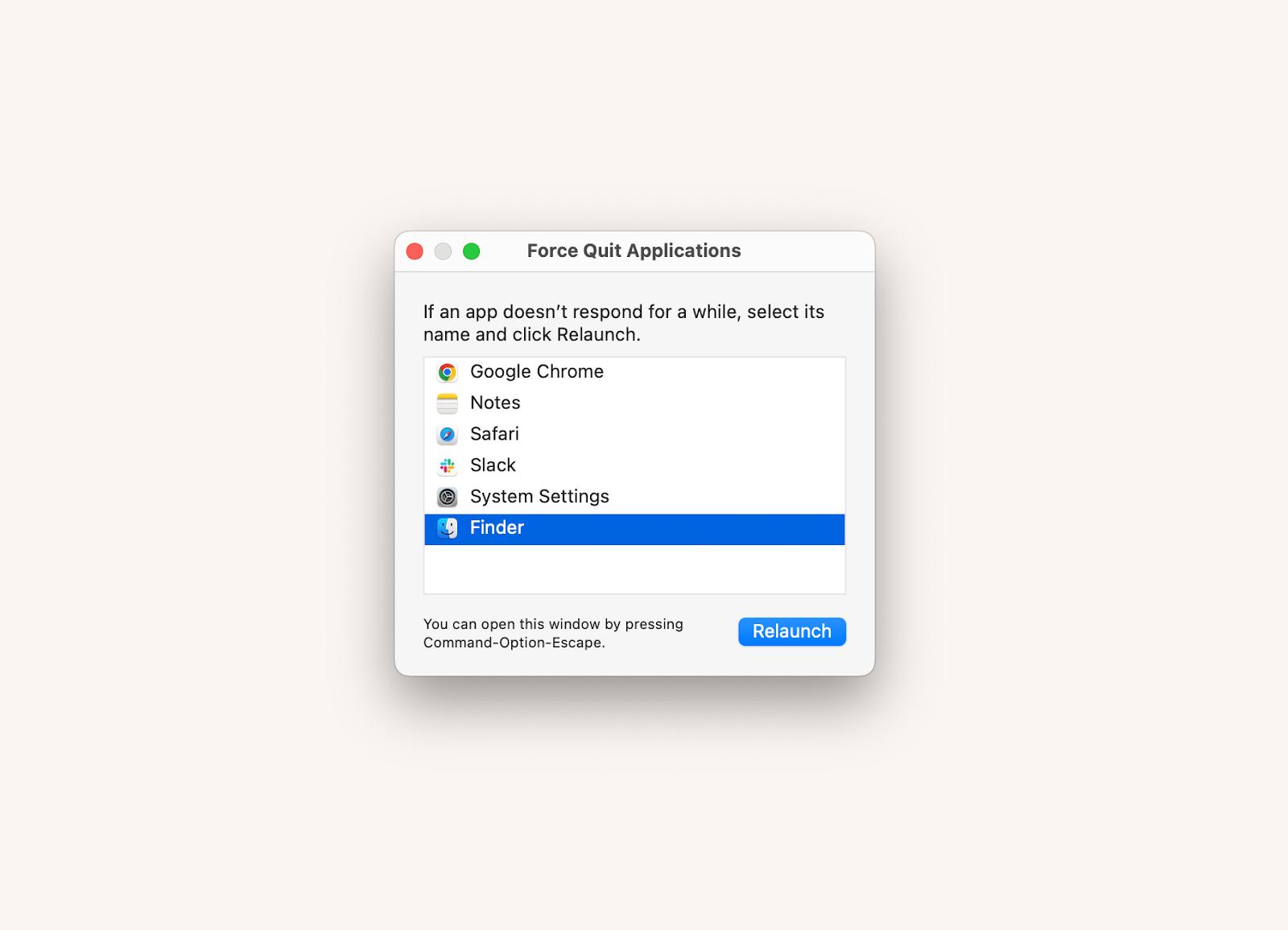 finder force quit applications window mac