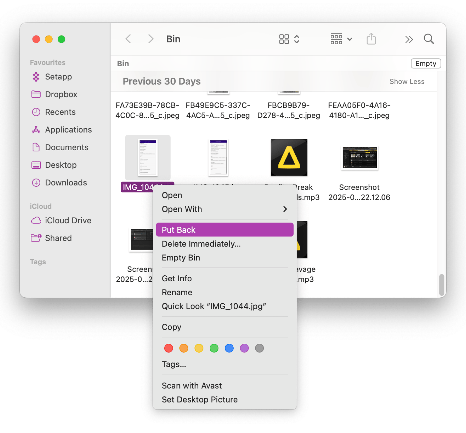 Finder window with shortcut menu Finder window with shortcut menu