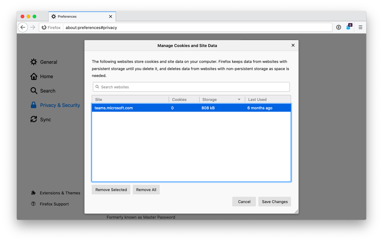 Manage cookies in Firefox