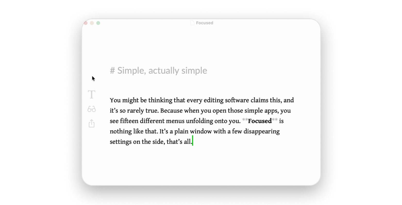 The writing interface of Focused, an ambient-soundtrack writing app available on Setapp