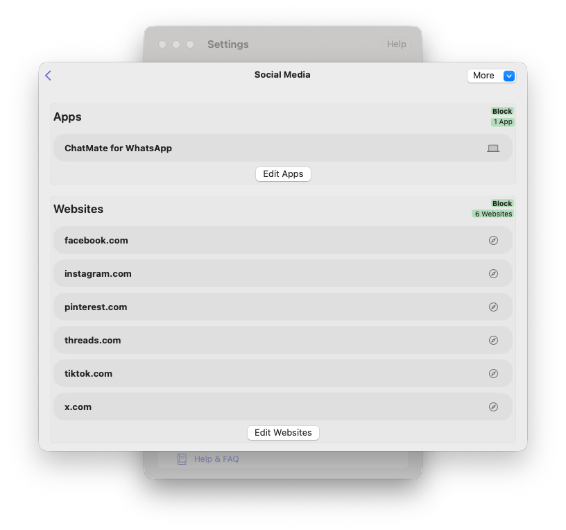 Blocking websites and apps with Focused Work, an app from Setapp for cutting distractions during work