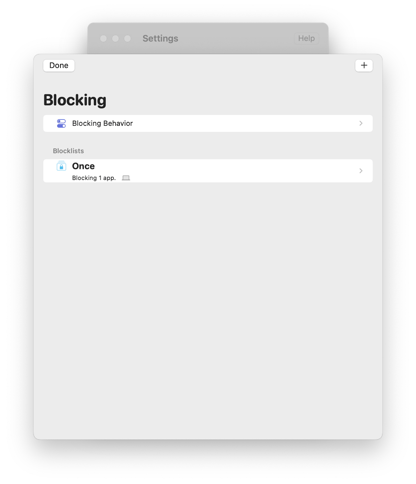 Focused Work's Blocking behavior settings