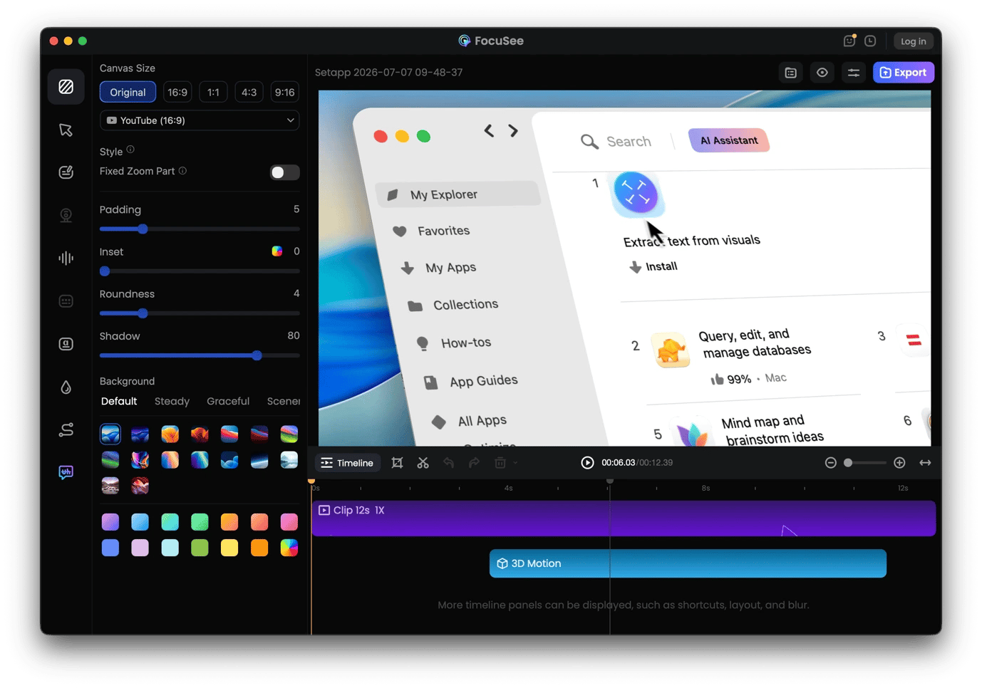 Editing a recorded video on FocuSee, a recording app available on Setapp