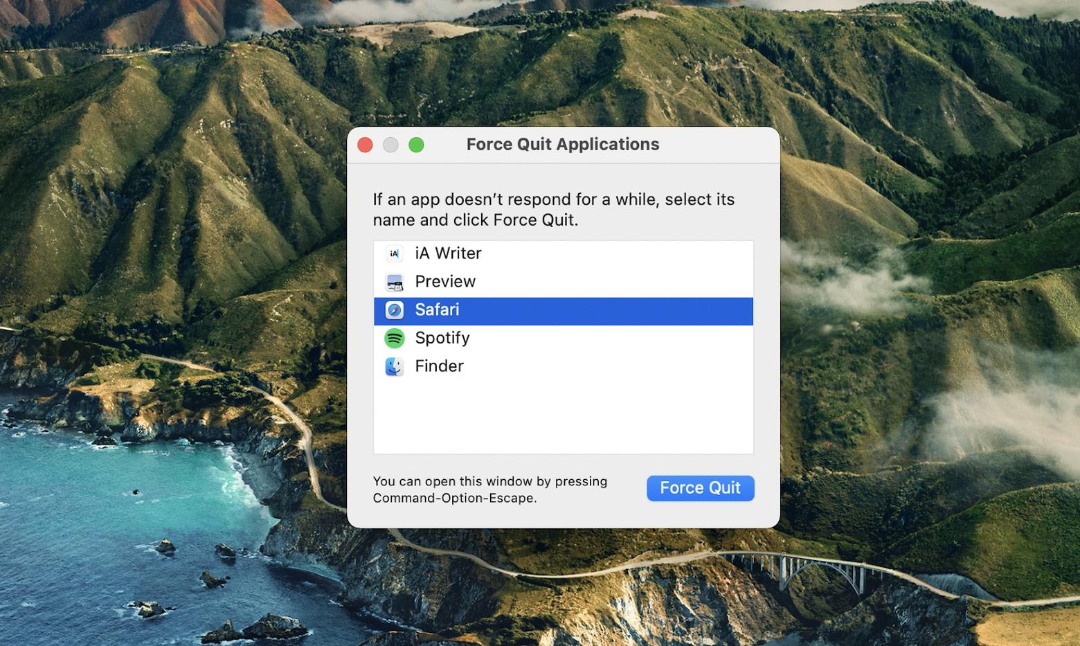 Force Quit Safari