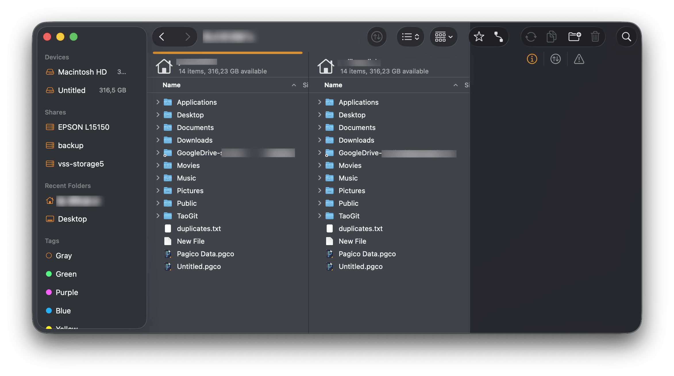 The dual-pane view in ForkLift, a file manager that is available on Setapp.