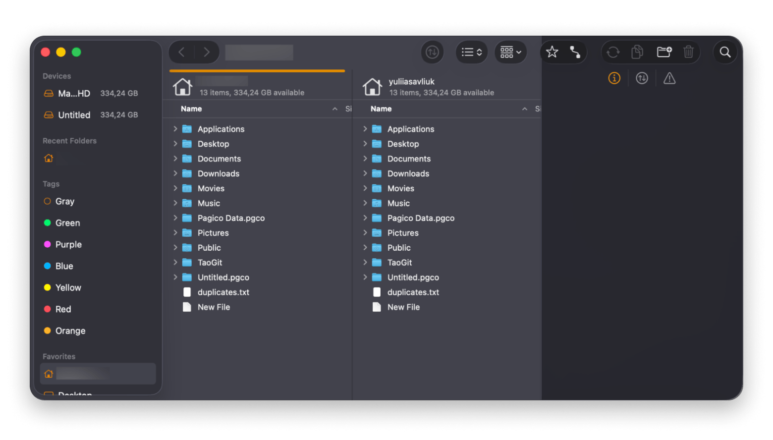 Forklift dual-pane file manager interface showing synchronized folder structure on macOS, a file management app that is available on Setapp