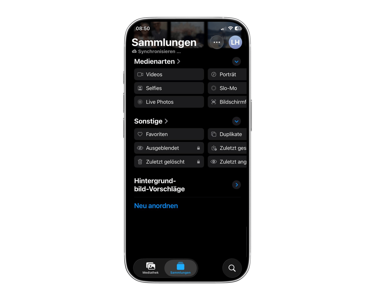 Die Ansicht „Zuletzt gelöscht“ in der Fotos-App auf dem iPhone