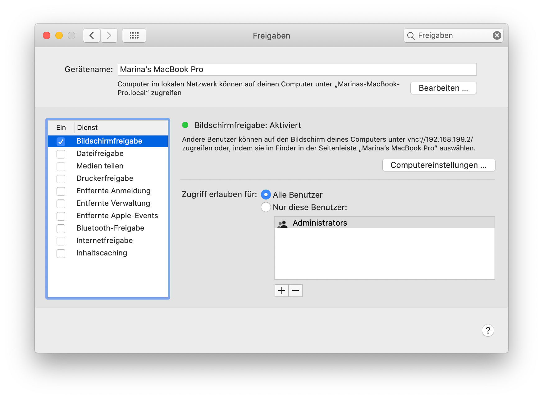 Bildschirmfreigabe auf deinem Mac aktivieren