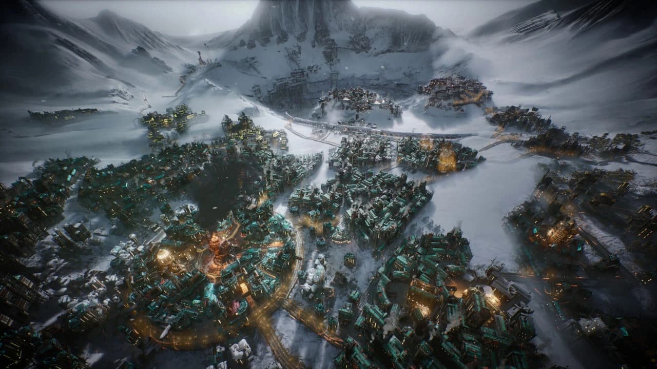 The city winter view in Frostpunk game