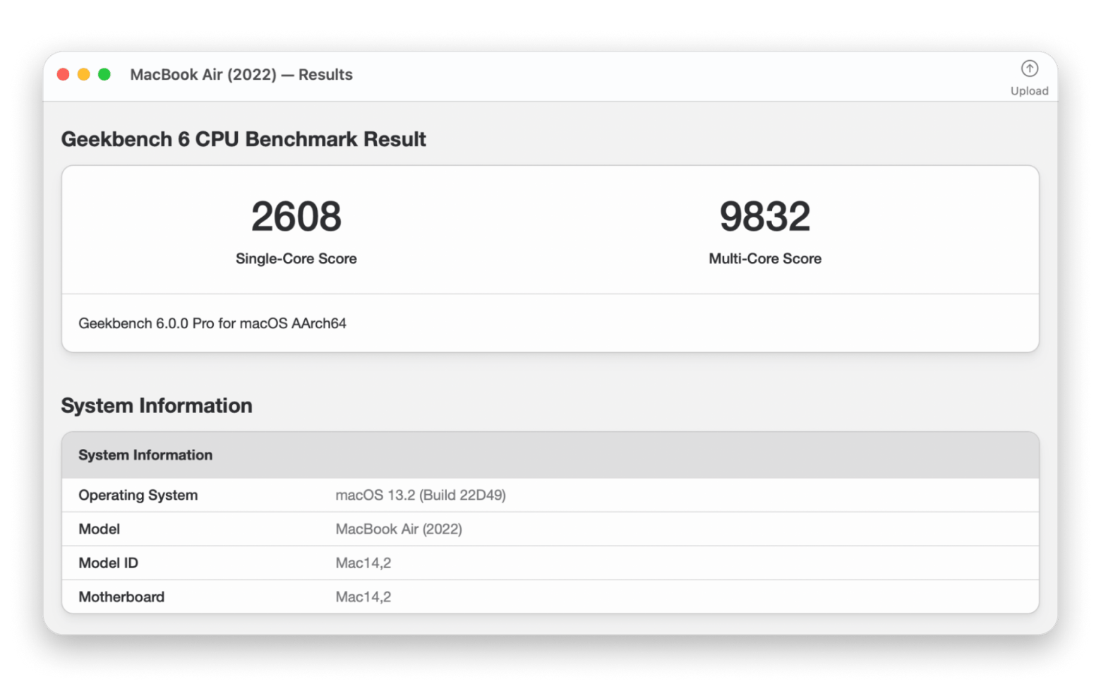 Geekbench CPU benchmar results