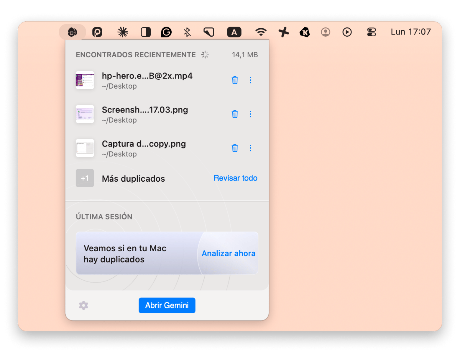 Interfaz de Gemini detectando imágenes HEIC duplicadas en Mac, disponible en Setapp