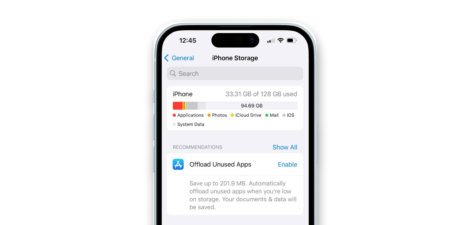 general iPhone storage