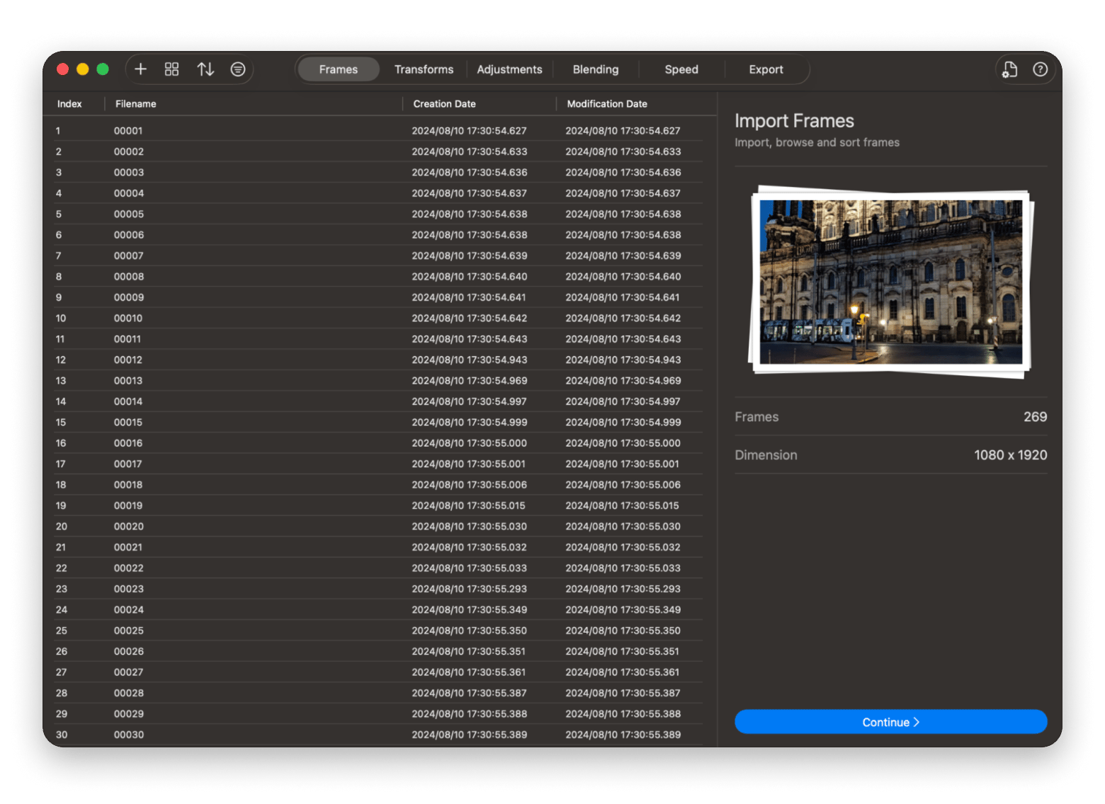 Interface do GlueMotion criando um timelapse no Mac, disponível no Setapp