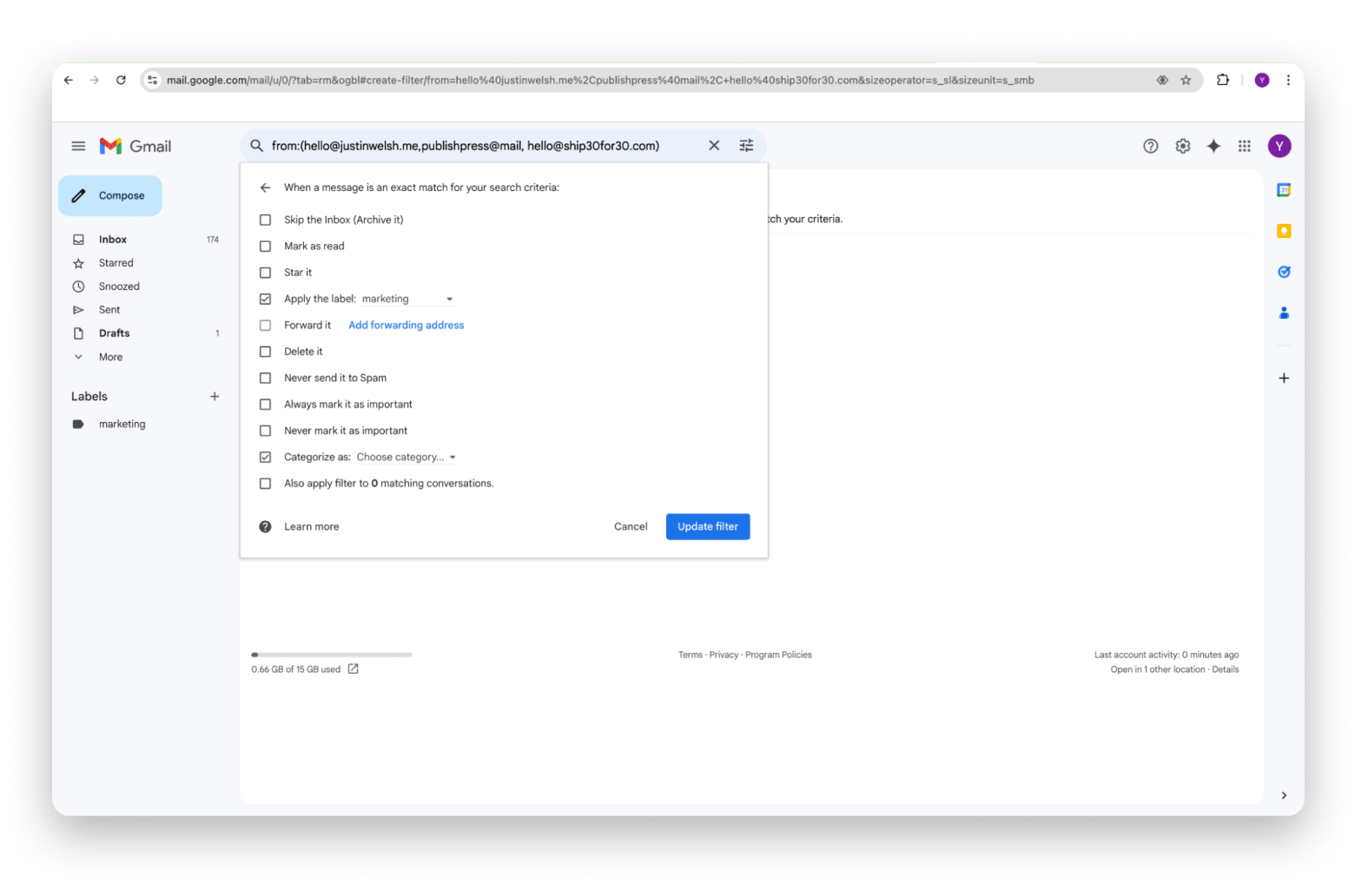 customize email filtering