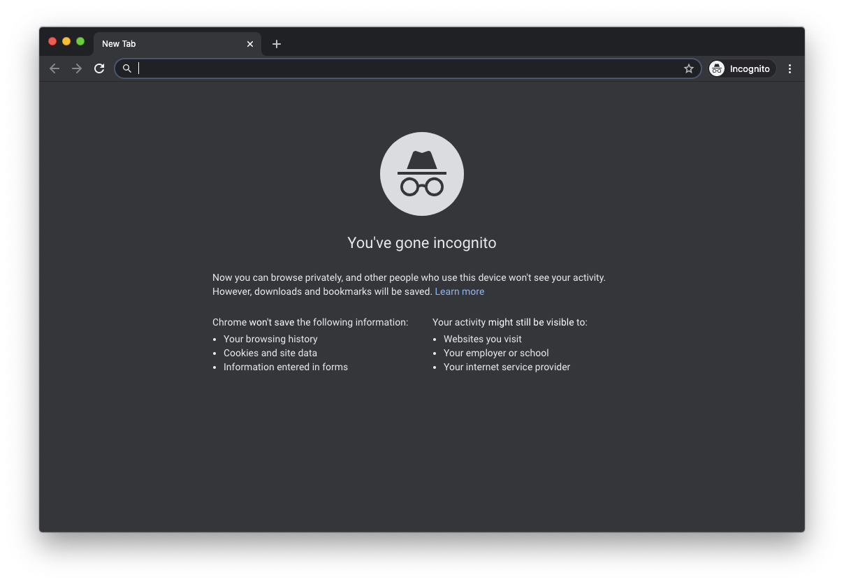 Google Chrome incognito window mode Mac