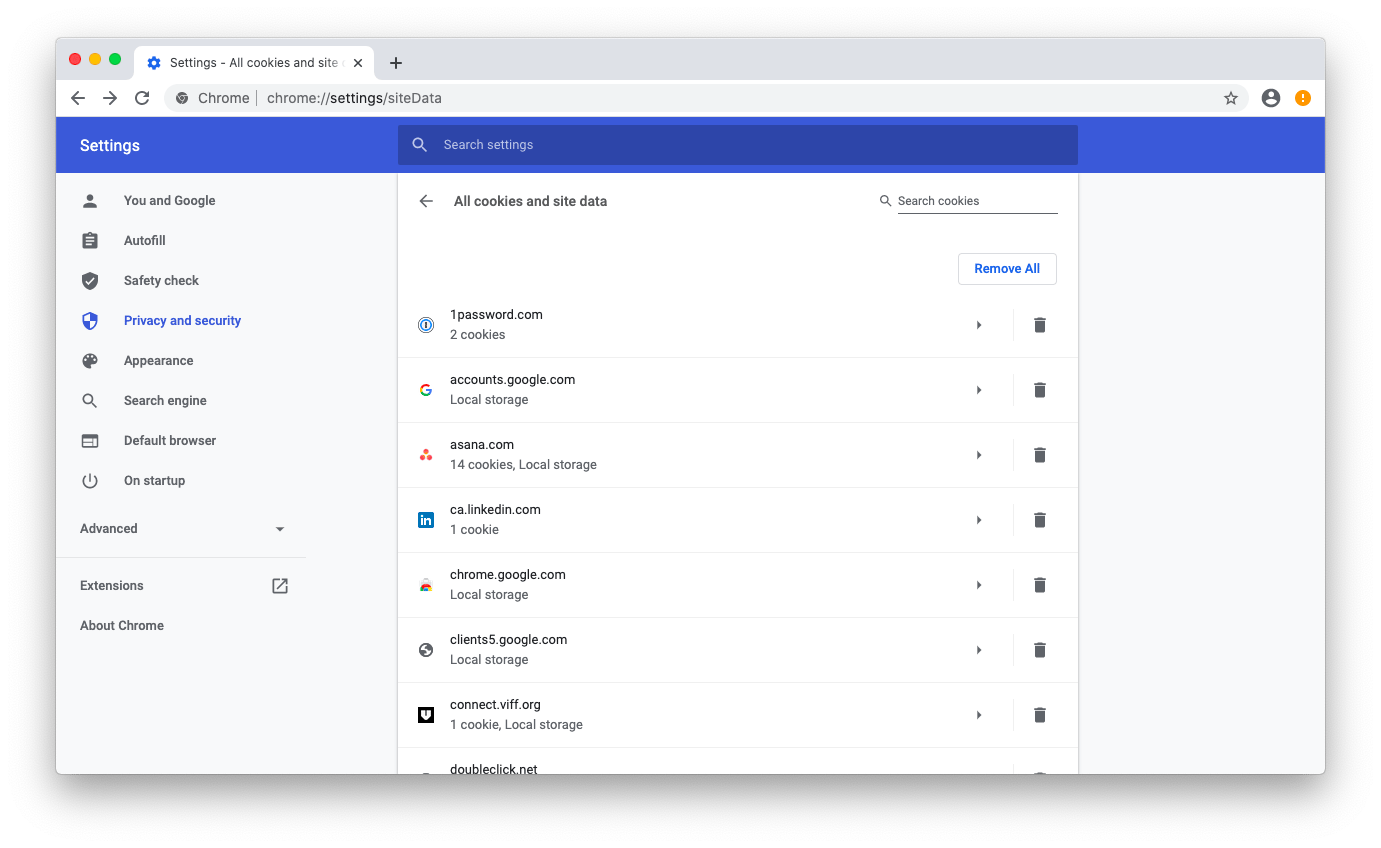 Manage cookies in Chrome