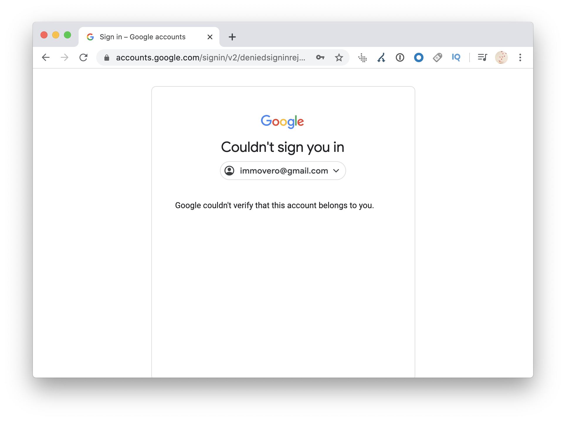Google couldn't verify account
