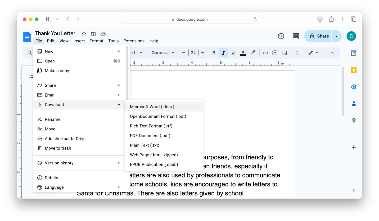 google docs microsoft word export