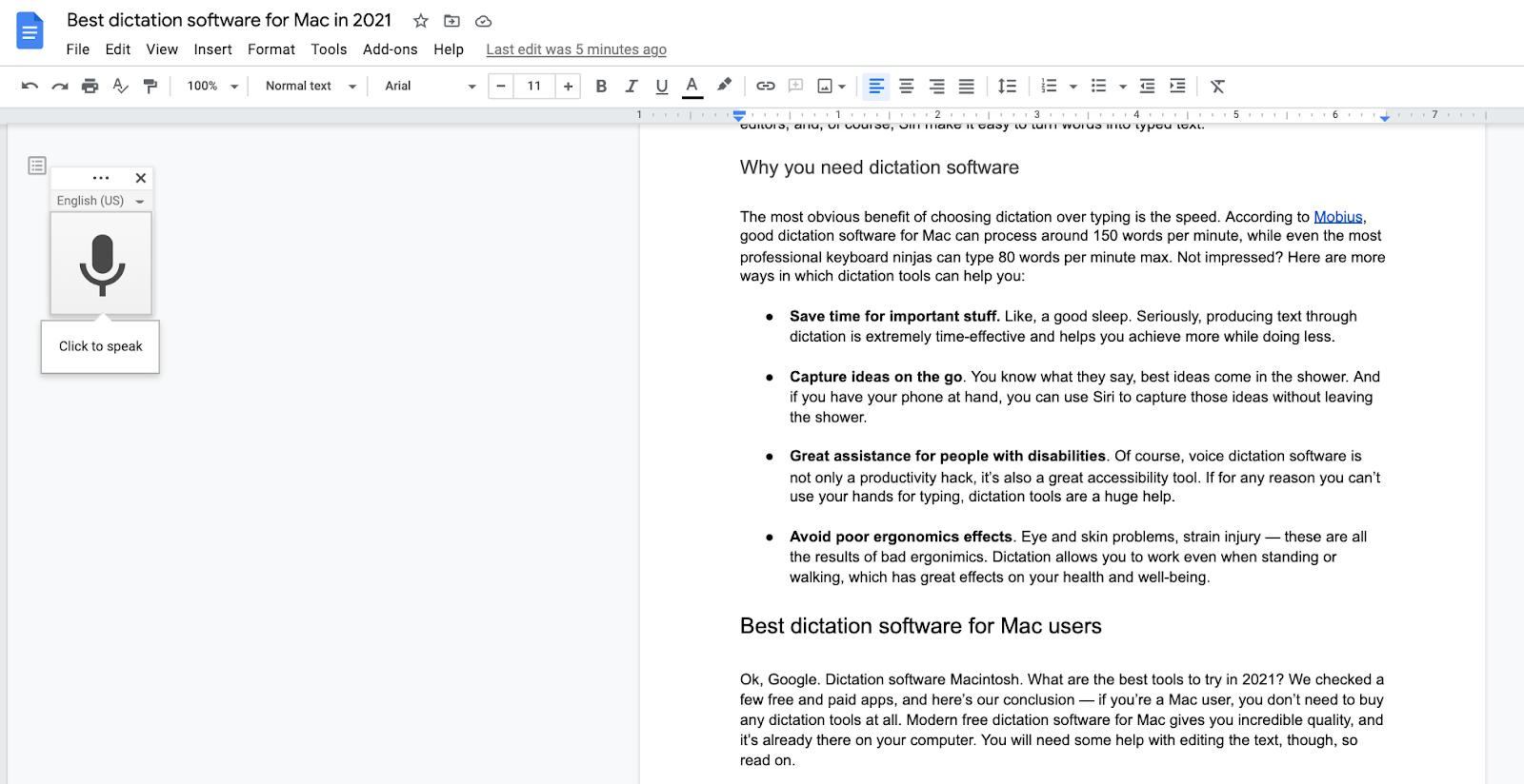 Google Docs voice typing 