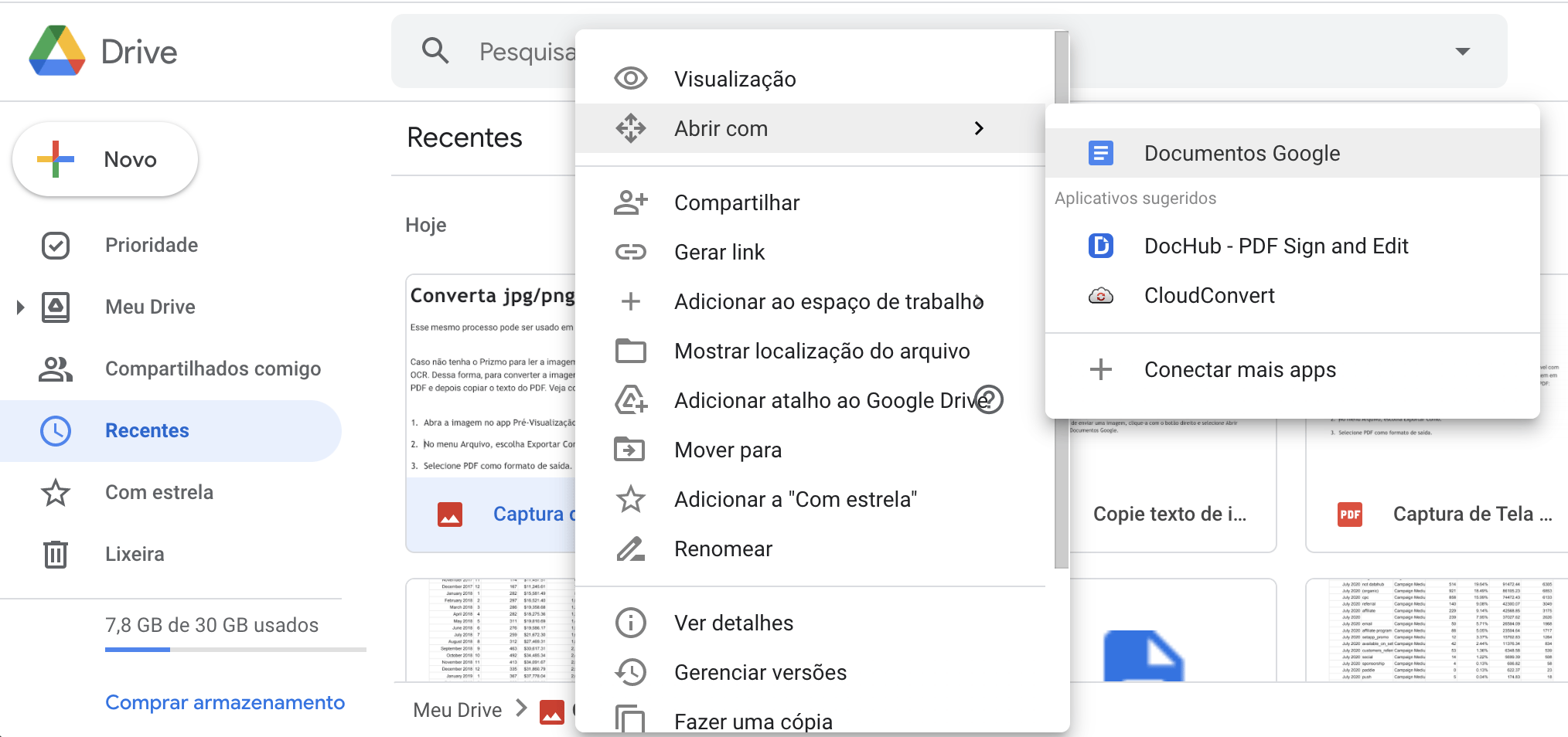 Envie a captura de tela para o Google Drive