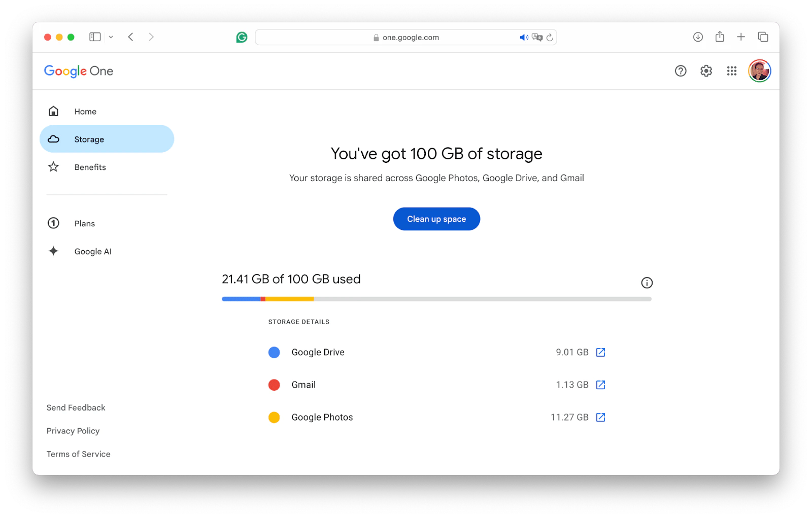 Google Drive storage overview