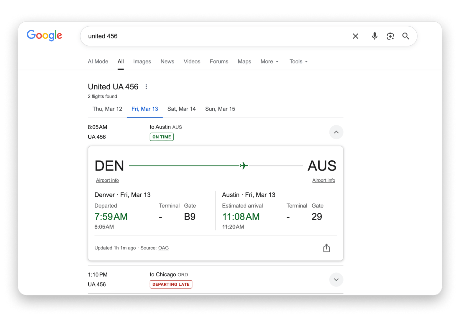 Google flight status search
