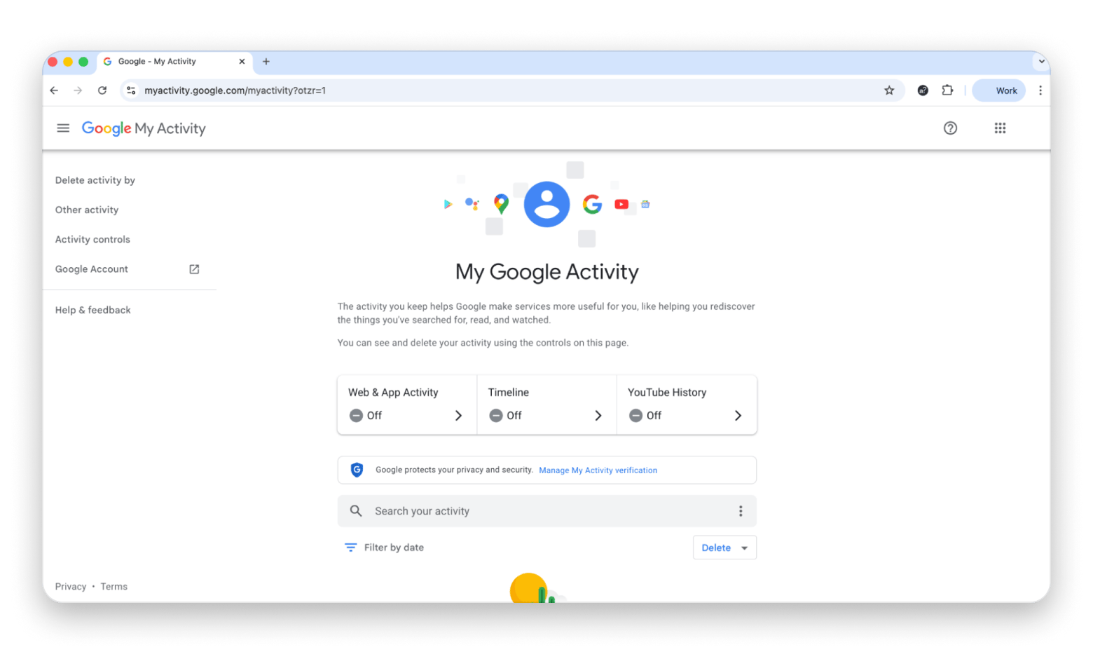 Google my activity dashboard