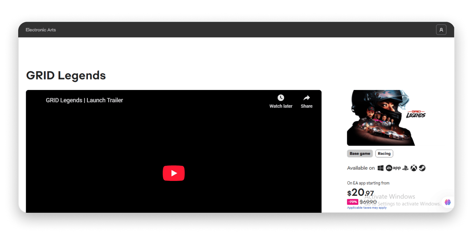 Grid Legends web game