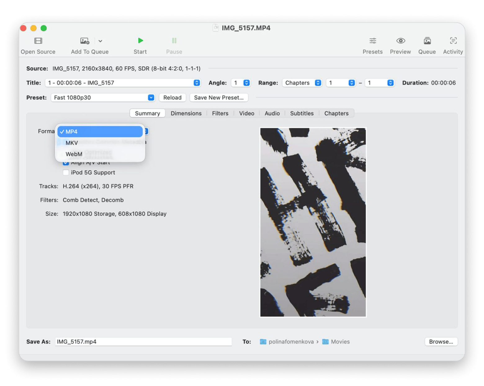 Handbrake video converting
