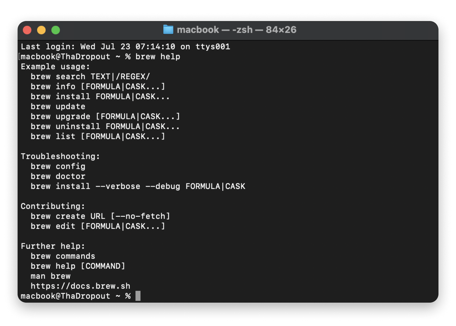 Terminal commands in Homebrew