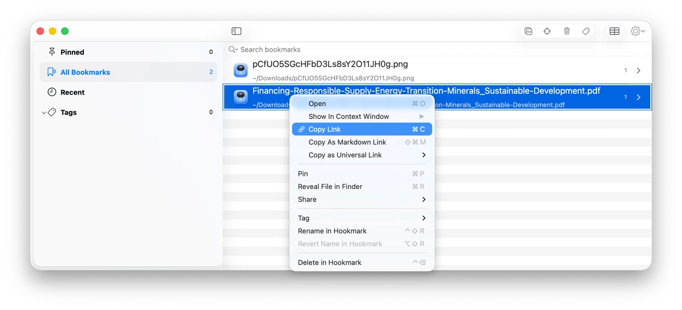 Linking files on HookMark, a file search tool available on Setapp