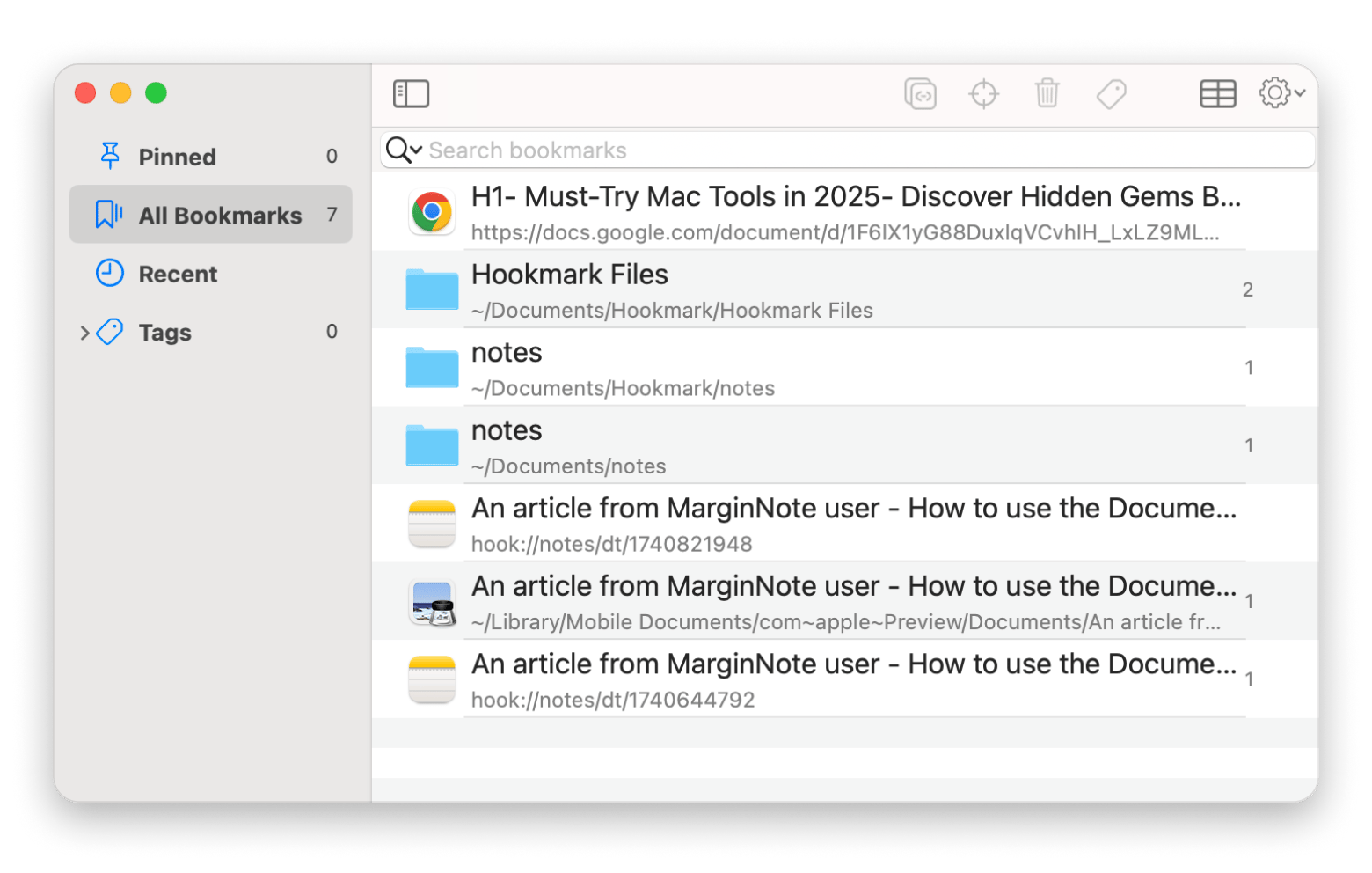 The resource management setup of Hookmark, an internal linking app for building resource centers that's available on Setapp