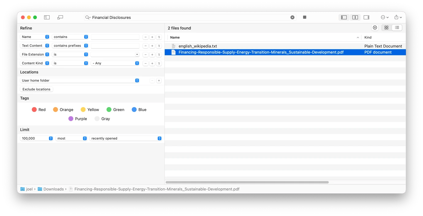 Searching for a file on HoudahSpot, a file search tool available on Setapp
