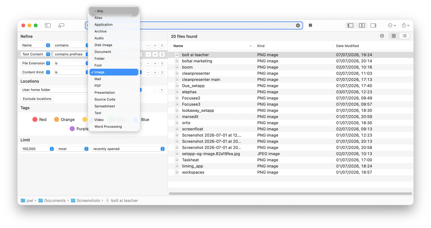 Searching for an image on HoudahSpot, a search tool available on Setapp