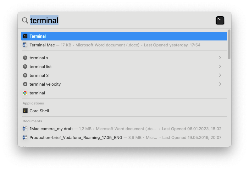 how to find terminal on mac using spotlight