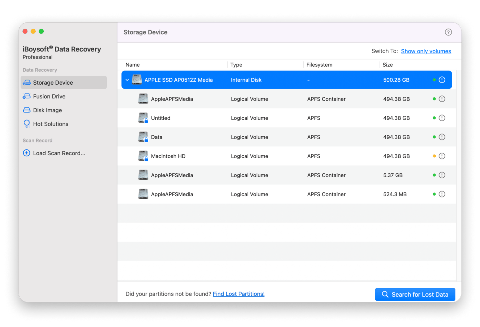 The interface of iBoysoft Data Recovery, a data recovery tool that's available on Setapp 