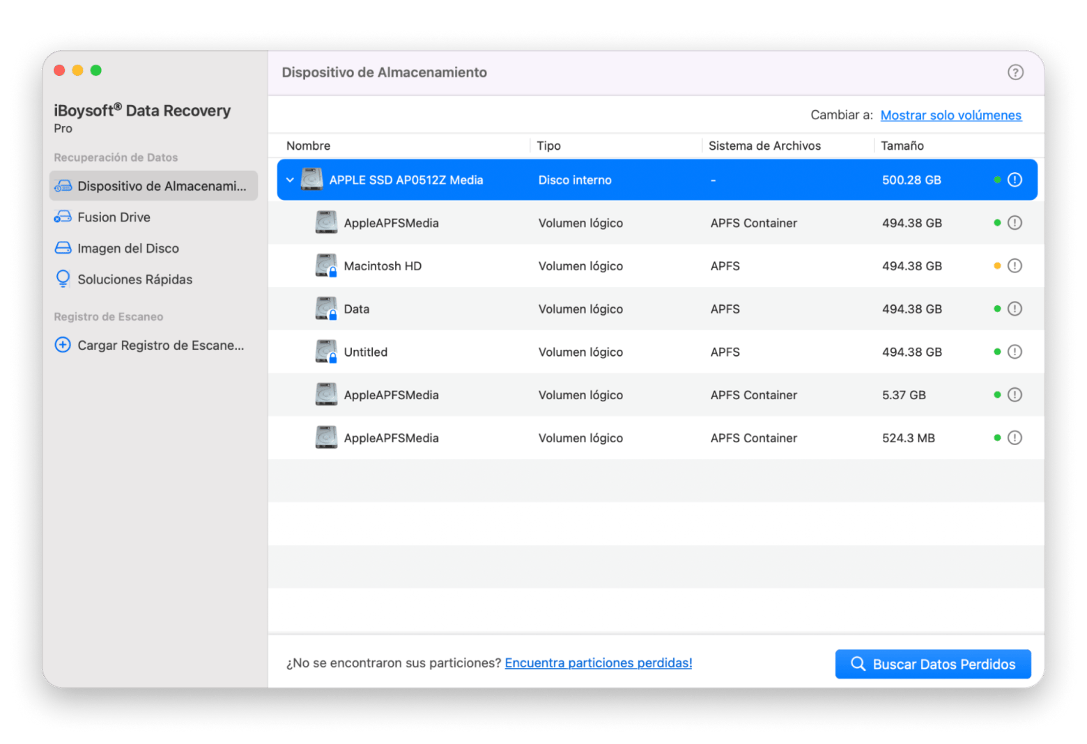 Interfaz de iBoysoft Data Recovery en Mac ejecutando análisis de archivos borrados, disponible en Setapp Interfaz de iBoysoft Data Recovery en Mac ejecutando análisis de archivos borrados, disponible en Setapp