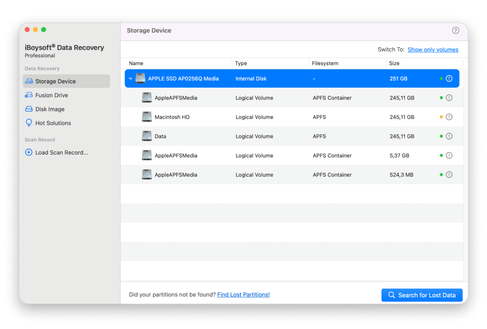 The interface of iBoysoft Data Recovery, a data recovery app that's available on Setapp 