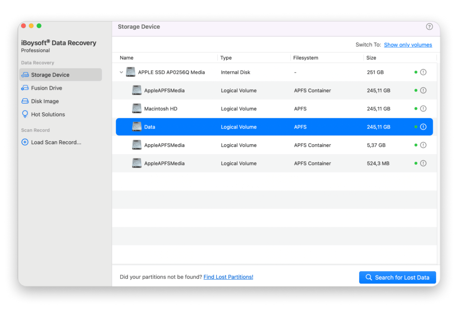 Interface do iBoysoft Data Recovery, app de recuperação de dados disponível no Setapp