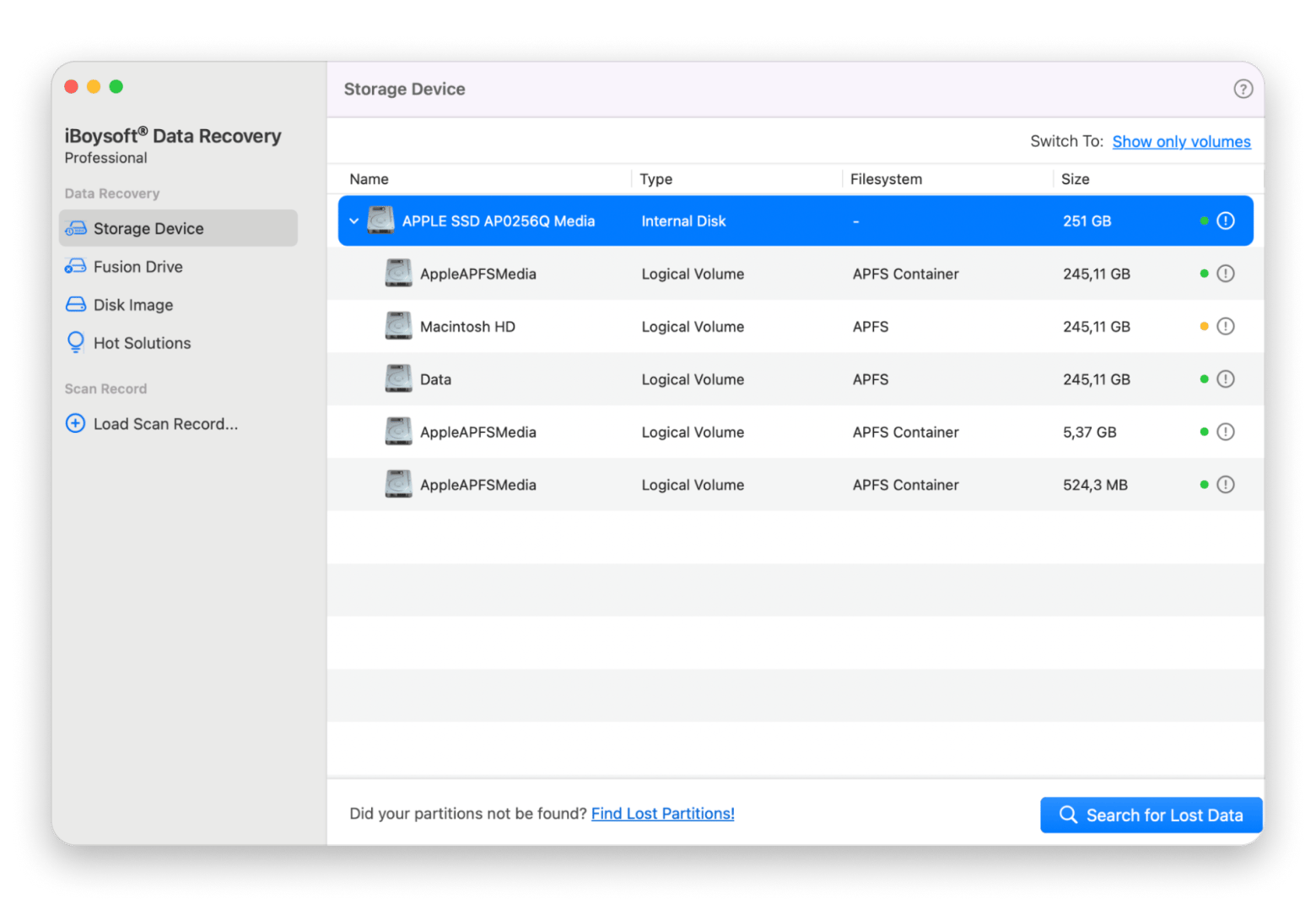 The interface of iBoysoft Data Recovery, a data recovery tool that is available on Setapp