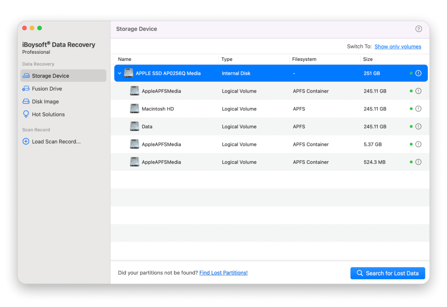 The interface of iBoysoft Data Recovery, a recovery app that's available on Setapp