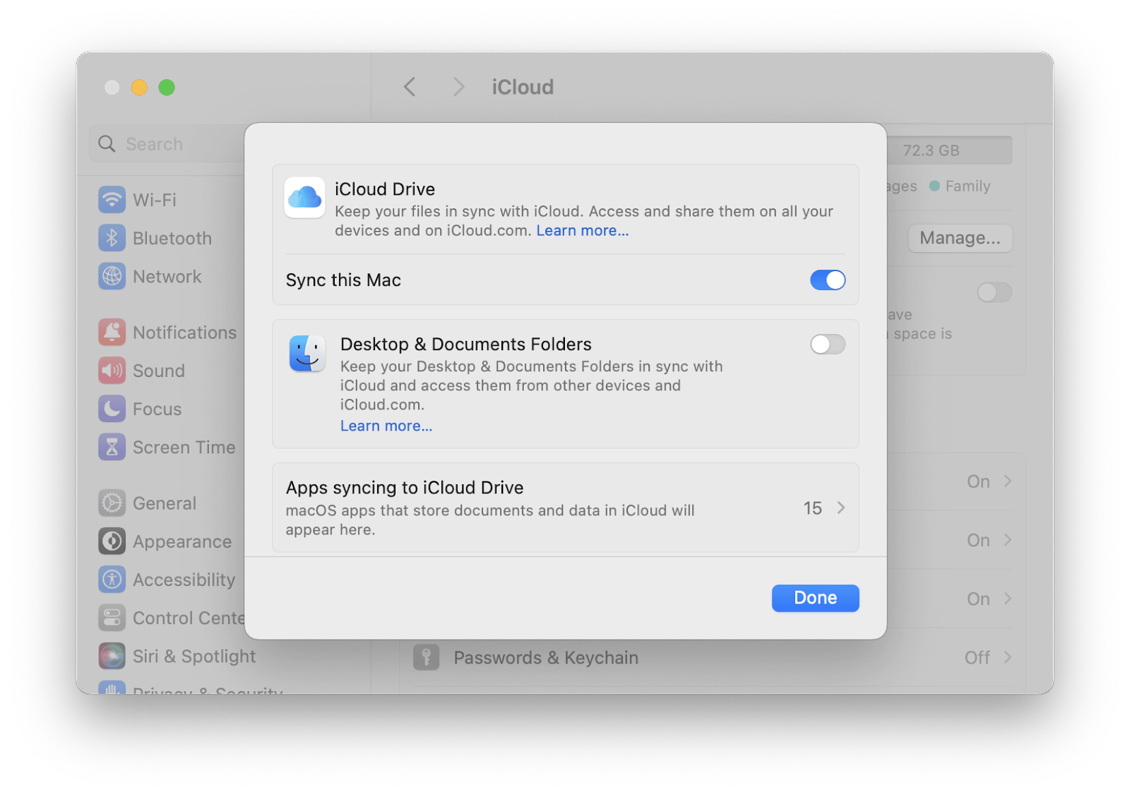 Option to keep your files in sync with iCloud.