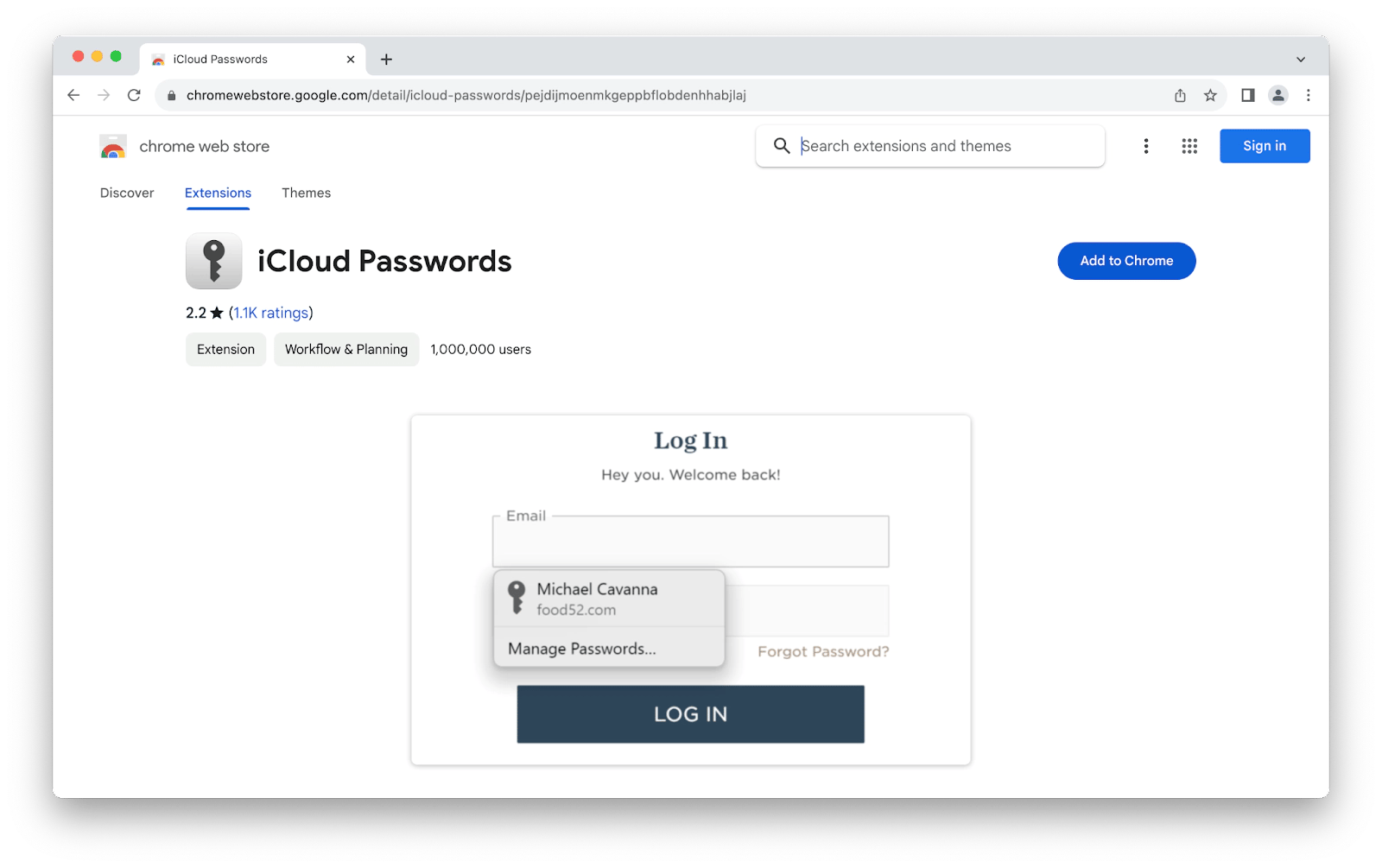 iCloud Passwords Chrome extension