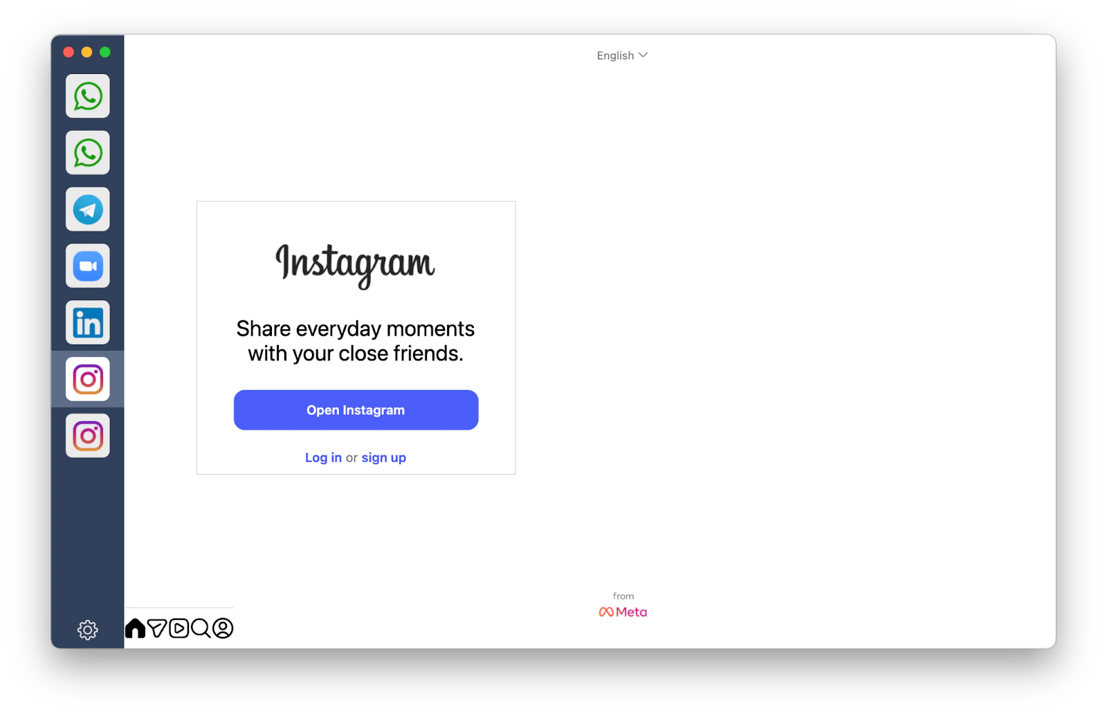 The Instagram account login window in IM+, a Mac app aggregator that is available on Setapp. The Instagram account login window in IM+, a Mac app aggregator that is available on Setapp.