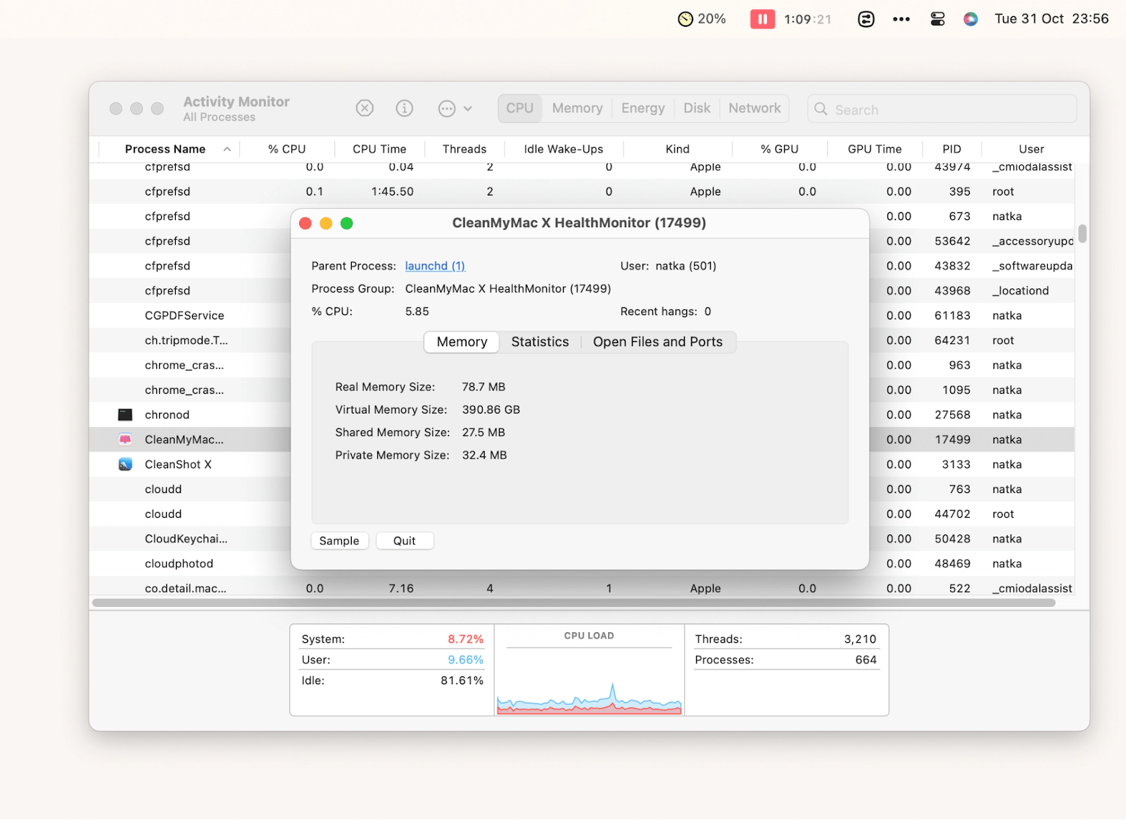 inspect processes in Activity Monitor